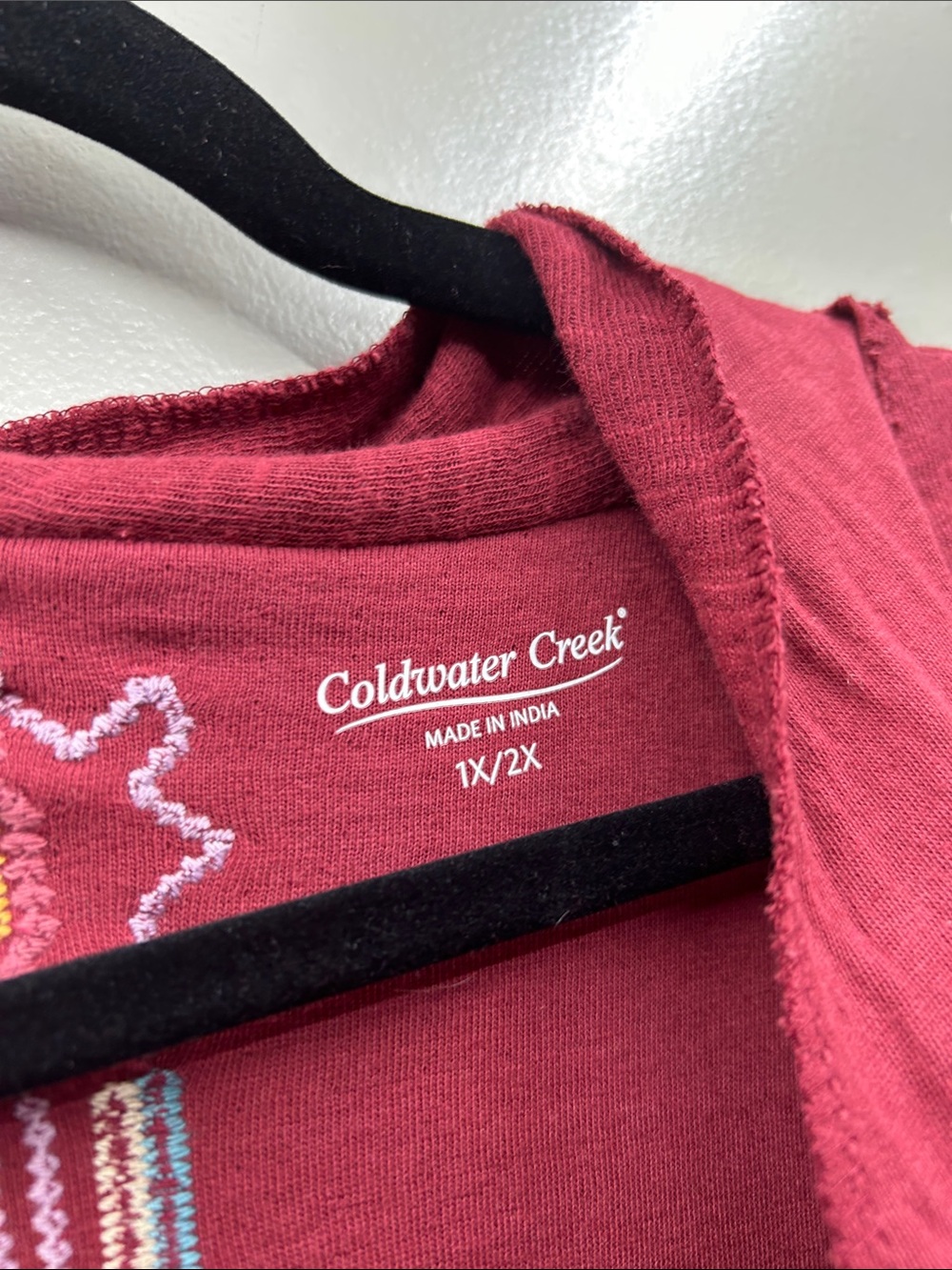 Coldwater Creek Burgundy Oversized Floral Embroidered Cardigan - Picture 2 of 14